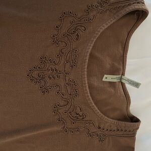 Embroidered Brown Crewneck Top